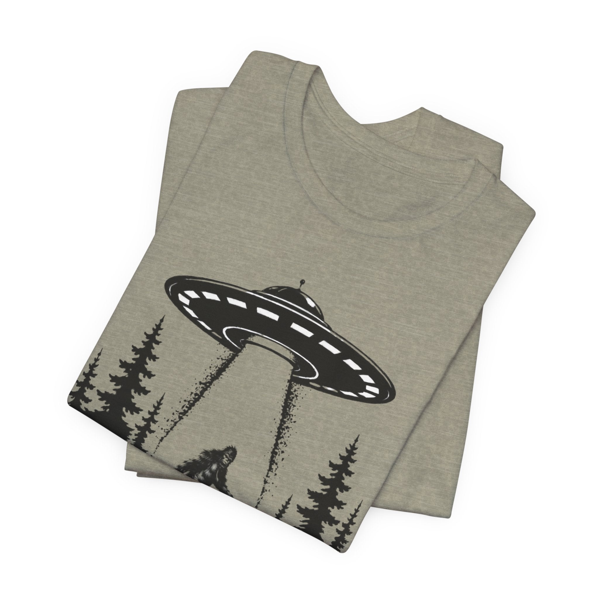 Sasquatch Abduction T-Shirt | UFO Bigfoot Forest Bigfoot Alien Beam
