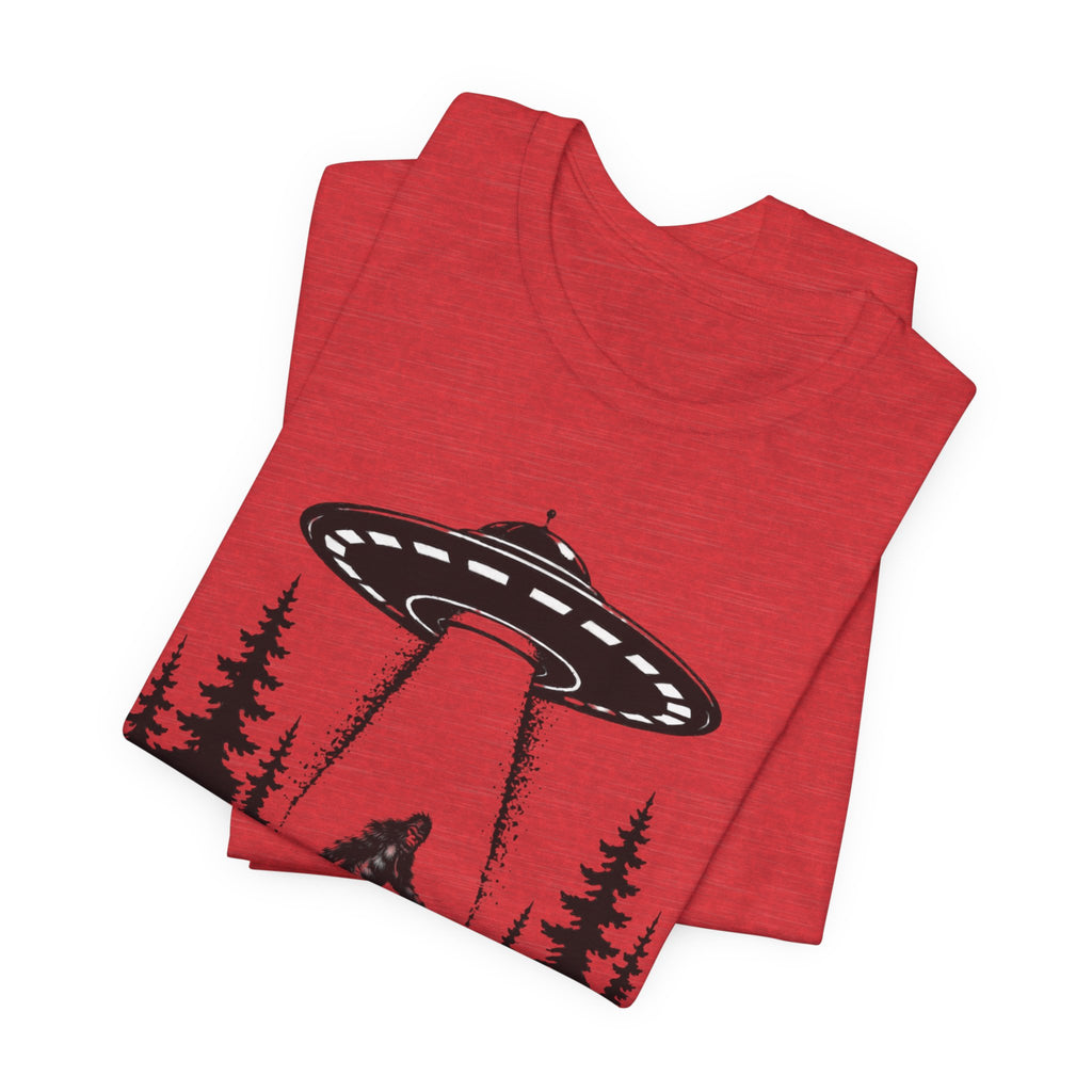 Sasquatch Abduction T-Shirt | UFO Bigfoot Forest Bigfoot Alien Beam