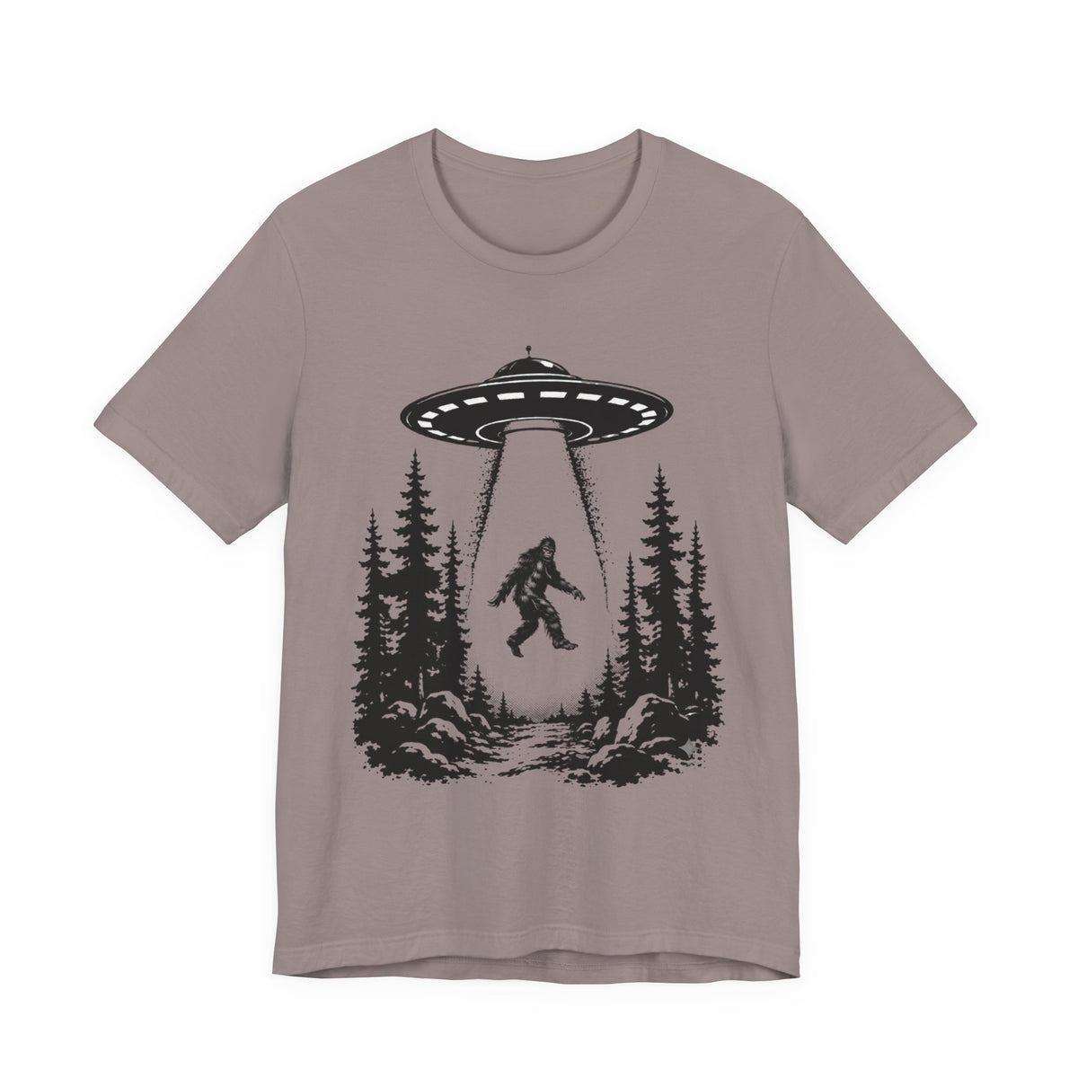 Bigfoot Abduction T-Shirt | UFO Sasquatch Forest Illustration