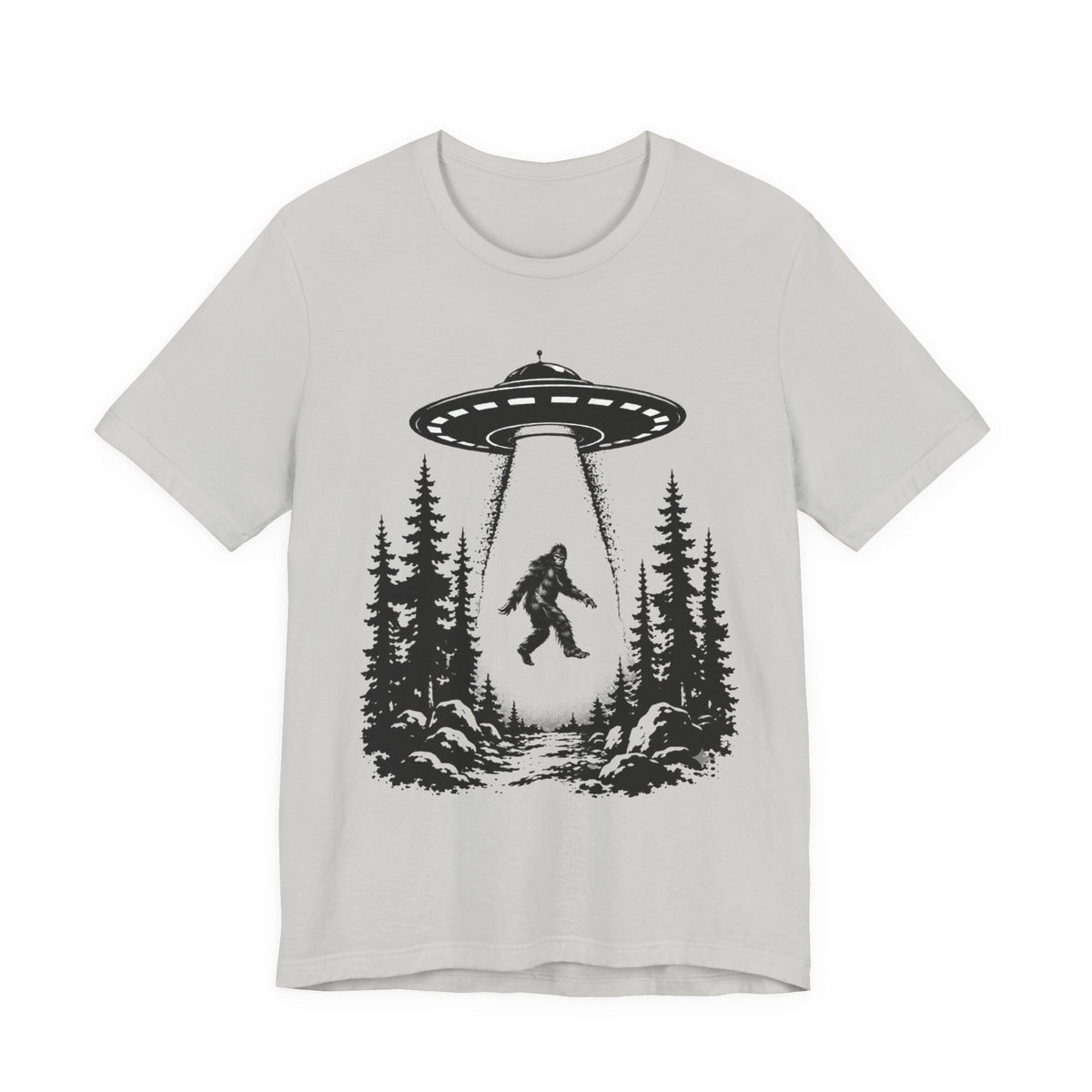Sasquatch Abduction T-Shirt | UFO Bigfoot Forest Bigfoot Alien Beam