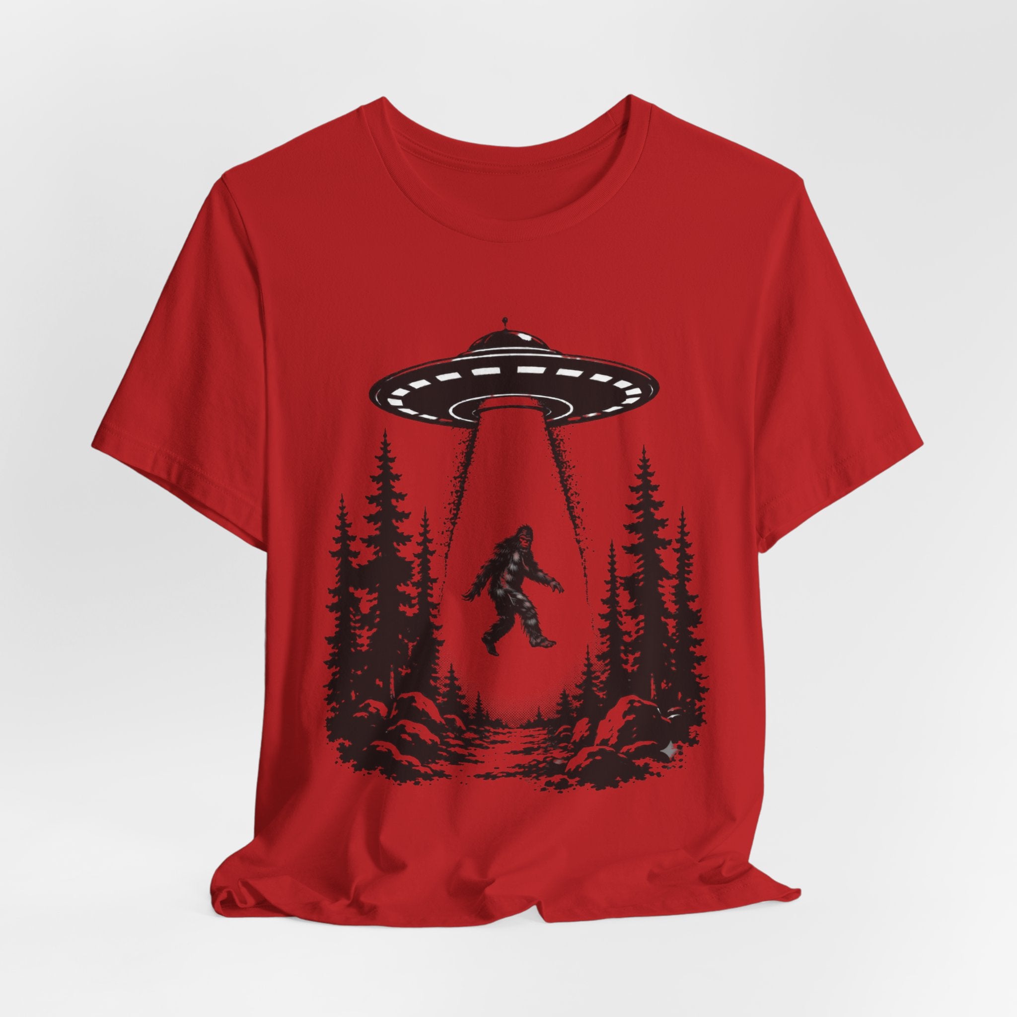 Sasquatch Abduction T-Shirt | UFO Bigfoot Forest Bigfoot Alien Beam