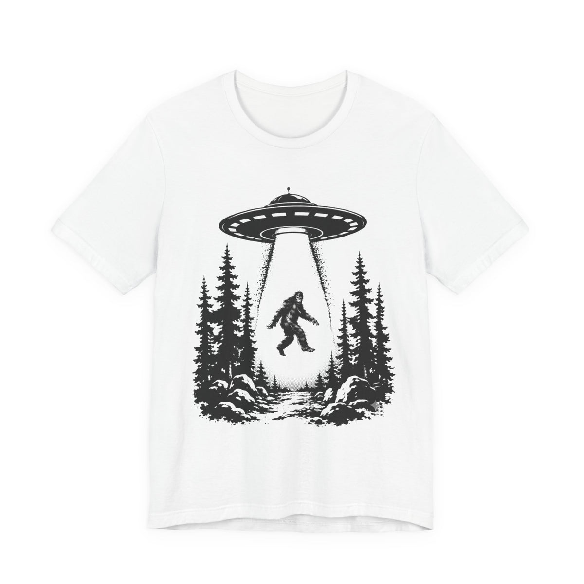 Sasquatch Abduction T-Shirt | UFO Bigfoot Forest Bigfoot Alien Beam