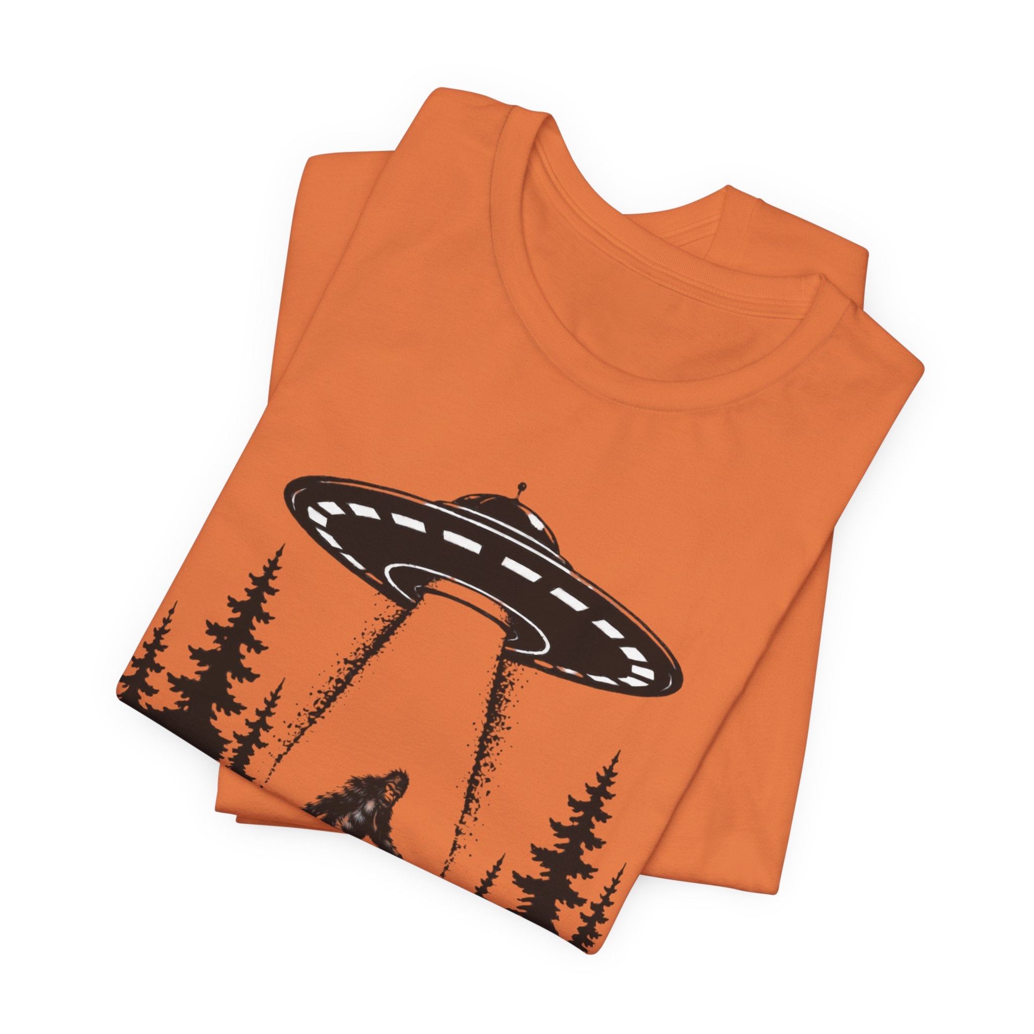 Sasquatch Abduction T-Shirt | UFO Bigfoot Forest Bigfoot Alien Beam