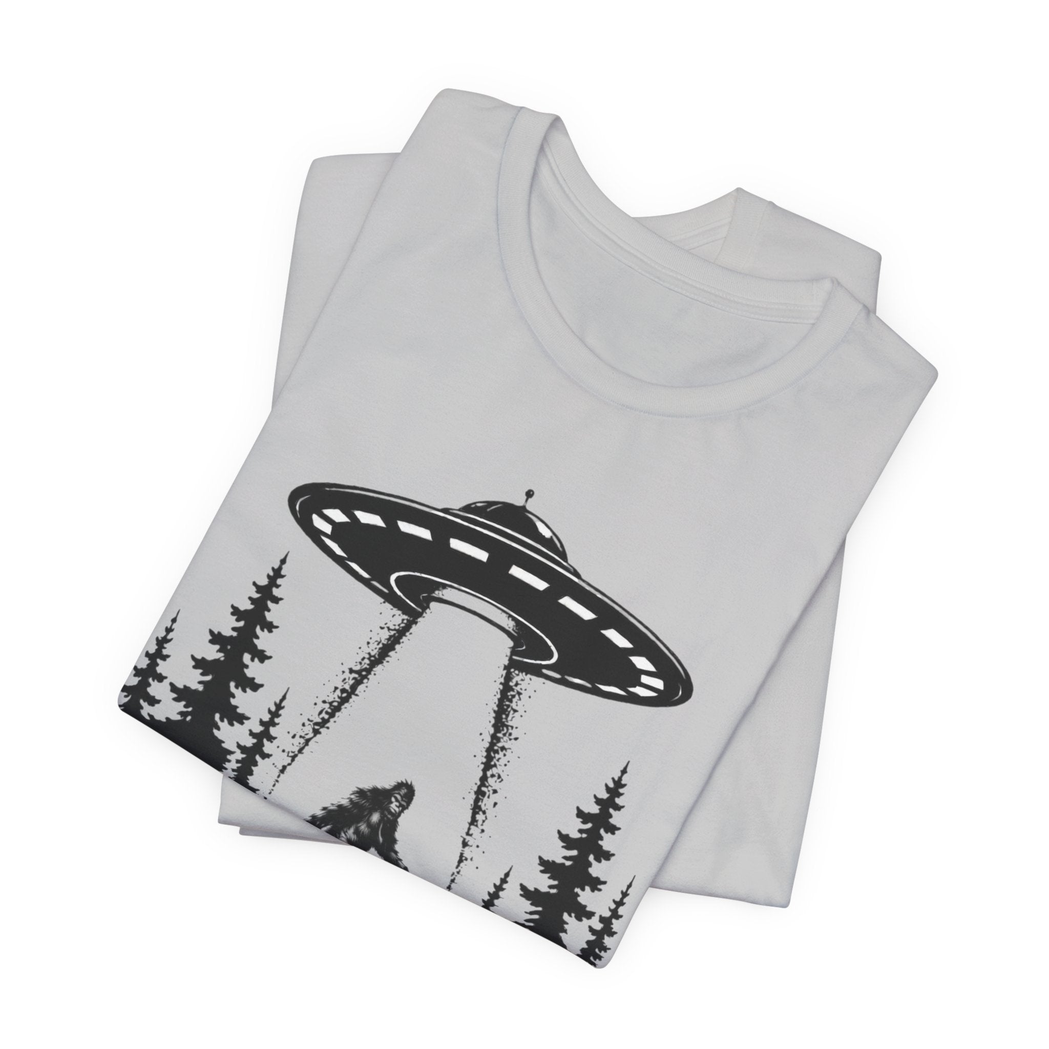 Sasquatch Abduction T-Shirt | UFO Bigfoot Forest Bigfoot Alien Beam