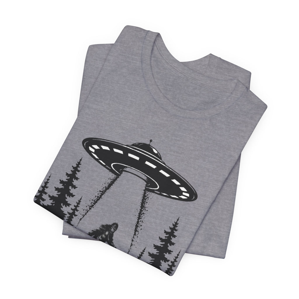 Sasquatch Abduction T-Shirt | UFO Bigfoot Forest Bigfoot Alien Beam