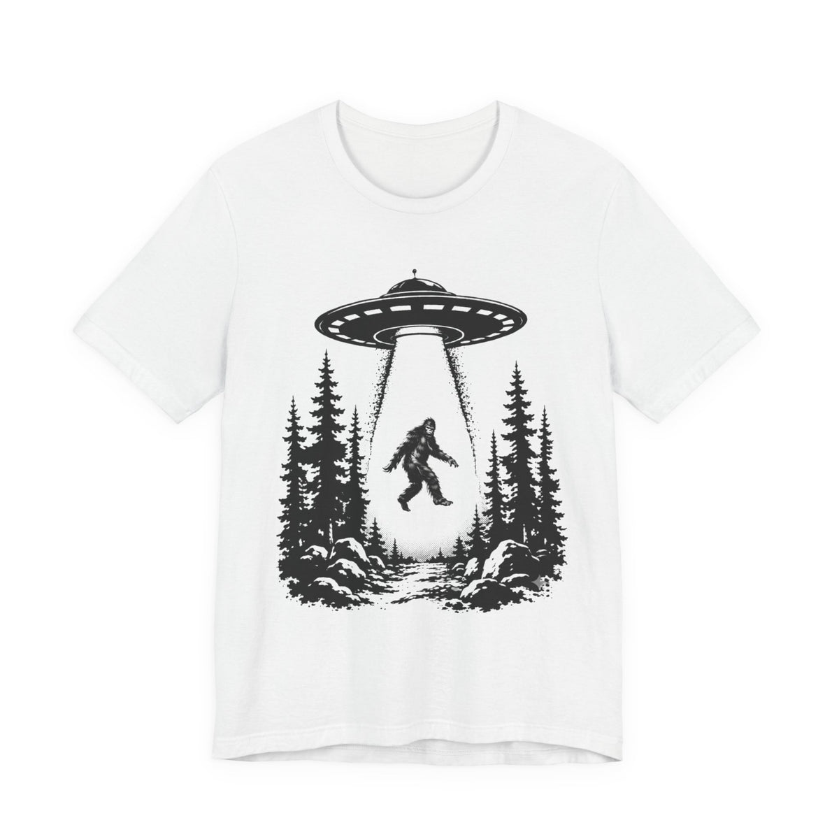 Sasquatch Abduction T-Shirt | UFO Bigfoot Forest Bigfoot Alien Beam