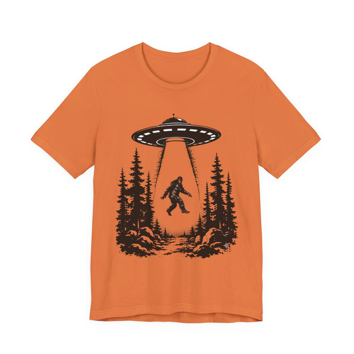 Bigfoot Abduction T-Shirt | UFO Sasquatch Forest Illustration