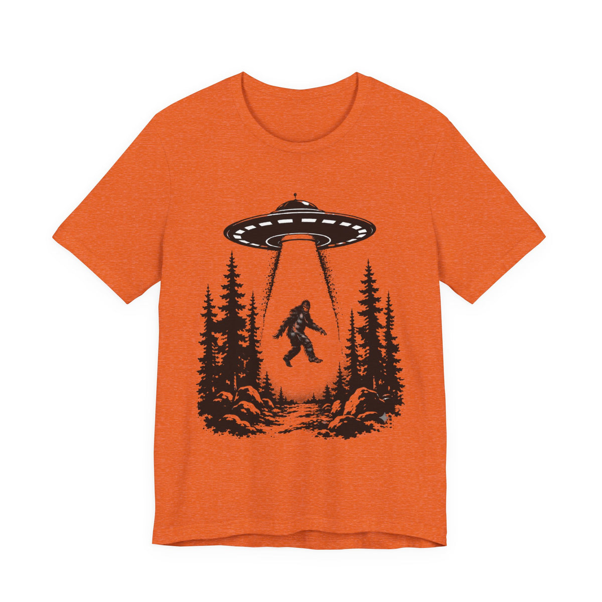 Bigfoot Abduction T-Shirt | UFO Sasquatch Forest Illustration