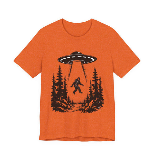 Bigfoot Abduction T-Shirt | UFO Sasquatch Forest Illustration