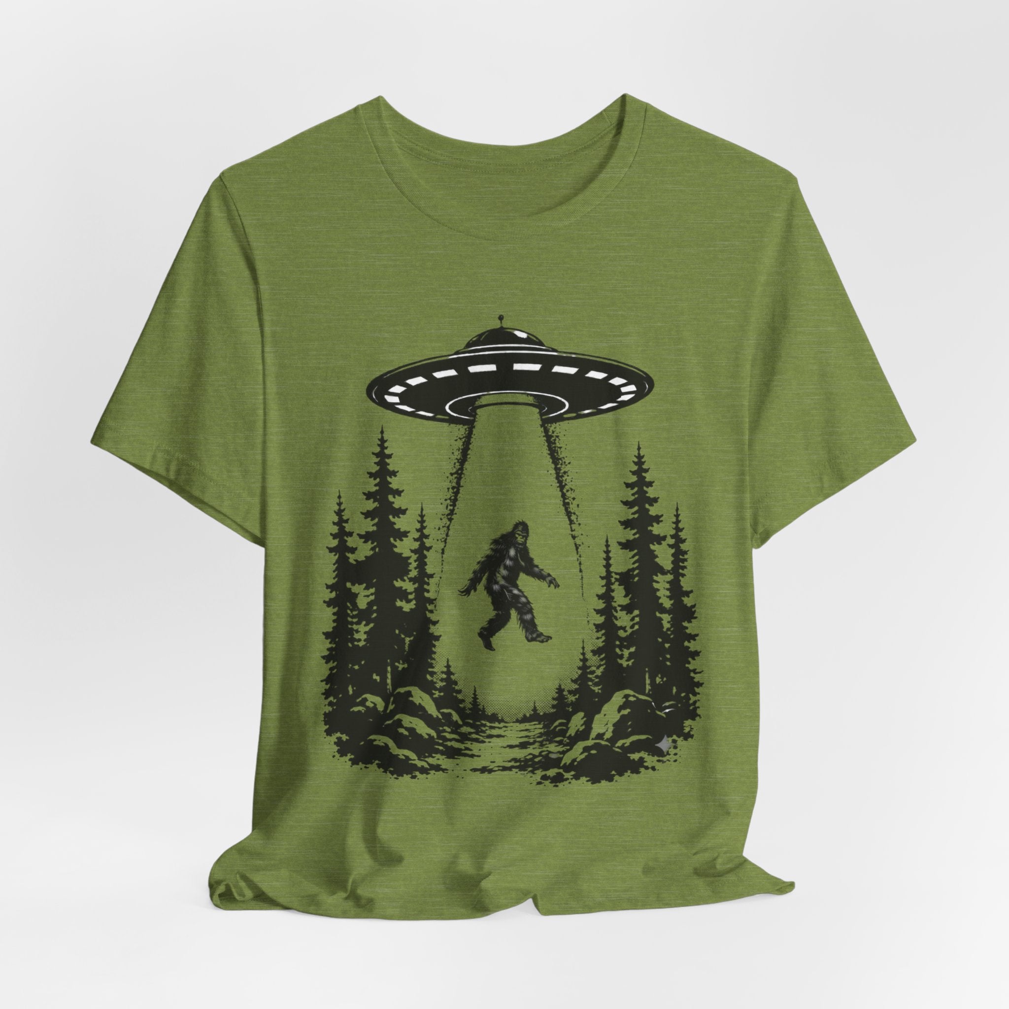 Sasquatch Abduction T-Shirt | UFO Bigfoot Forest Bigfoot Alien Beam