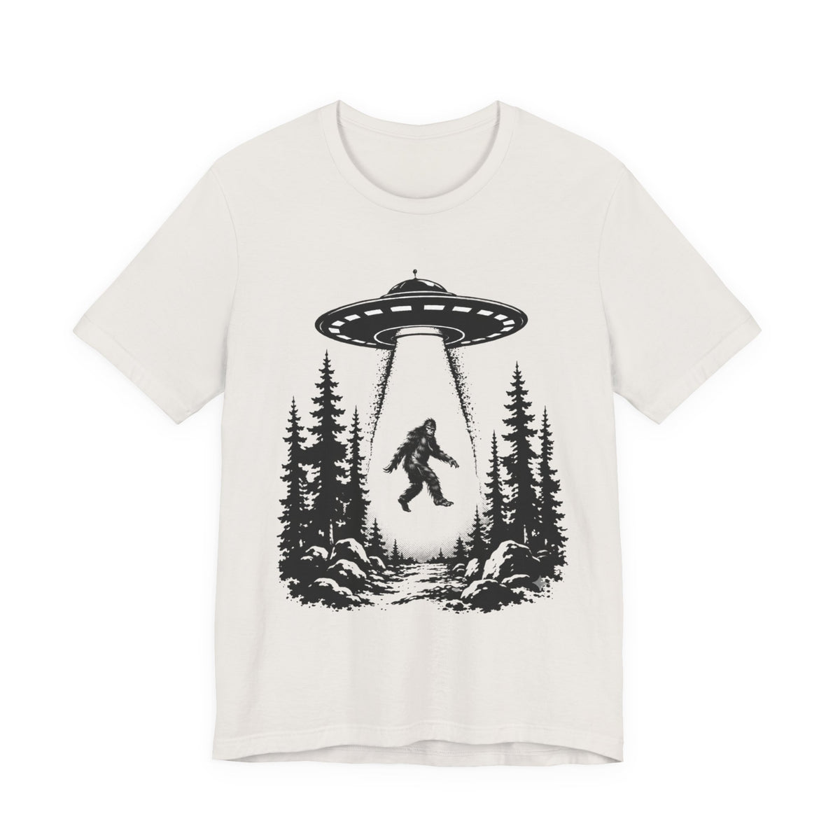 Sasquatch Abduction T-Shirt | UFO Bigfoot Forest Bigfoot Alien Beam